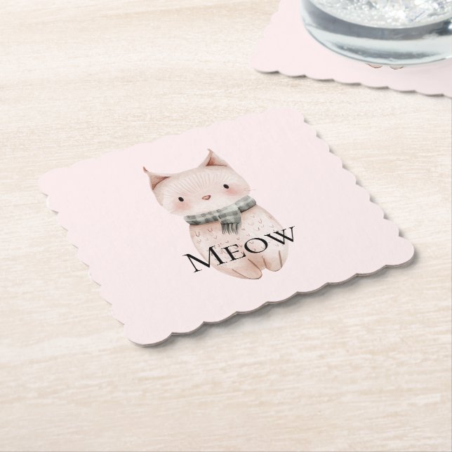 Posavasos De Papel Deer Snowman, un gato de Navidades Rosa de Rubor (En perspectiva)