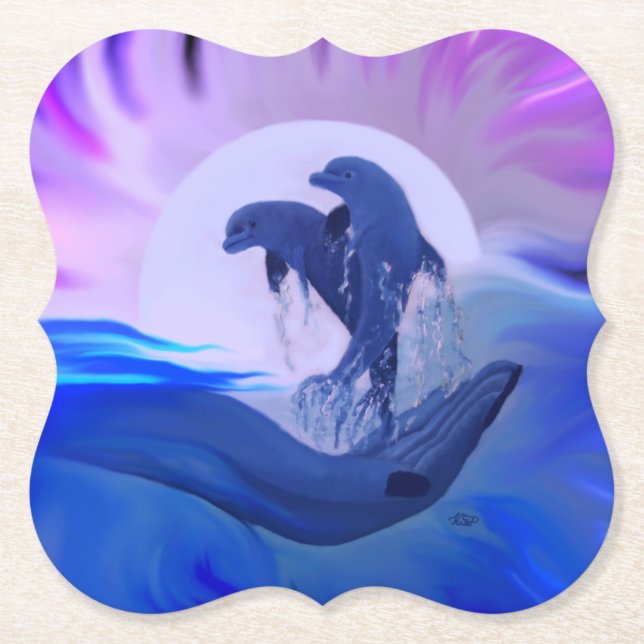 Posavasos De Papel Delfines en la luna (Anverso)
