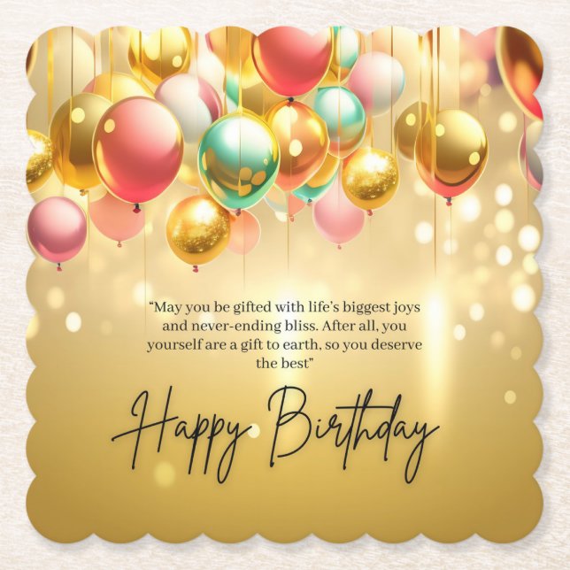 Posavasos De Papel Deseos de cumpleaños dorado (Anverso)