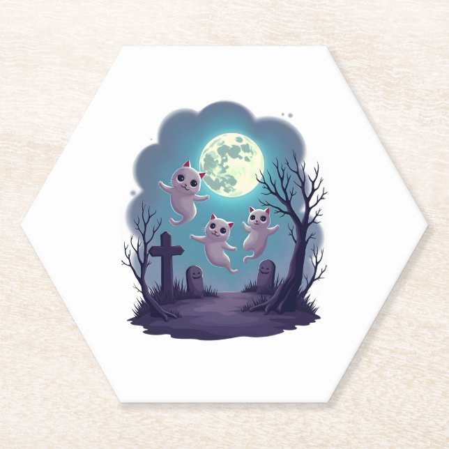 Posavasos De Papel Desfile de gatos fantasma (Anverso)