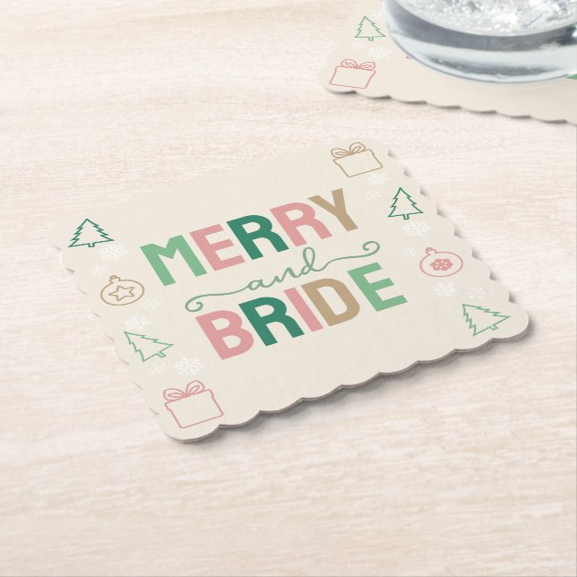 Posavasos De Papel Despedida de soltera de Navidad Merry & Bride (En perspectiva)