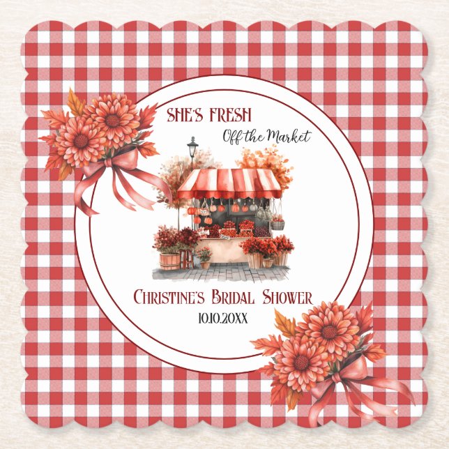 Posavasos De Papel Despedida de soltera de picnic en el campo a cuadr (Anverso)