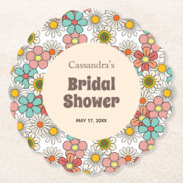 Posavasos De Papel Despedida de soltera retro hippie groovy flor 