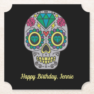 Posavasos De Papel Día de la Calavera Muerta con Rosa y cristal