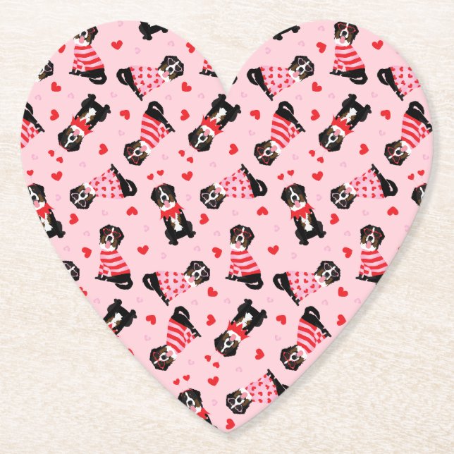 Posavasos De Papel Día de San Valentín Bernese Mountain Dogs (Anverso)