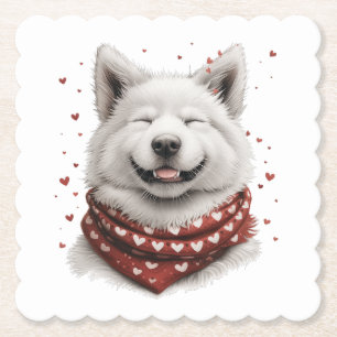 Posavasos De Papel Día de San Valentín Perro Samoyedo