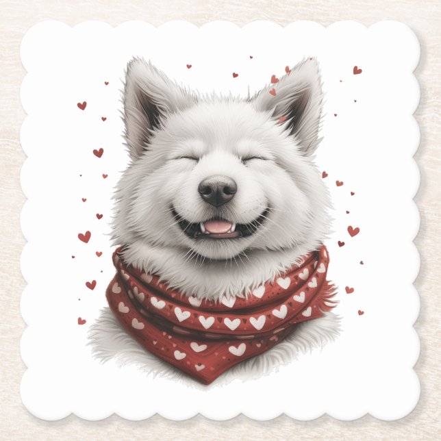 Posavasos De Papel Día de San Valentín Perro Samoyedo (Anverso)