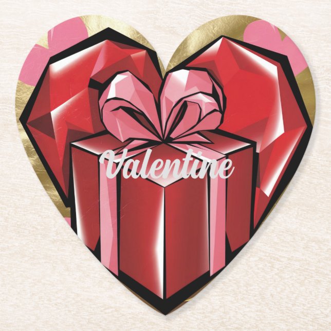 Posavasos De Papel Día de San Valentín Relieve metalizado dorado de a (Anverso)
