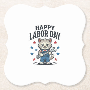 Posavasos De Papel Día Feliz del Trabajo Gato Trabajador Patriótico D