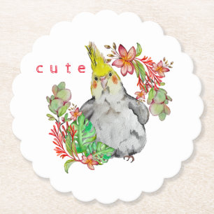 Posavasos De Papel Dibujo acuarela de un gracioso loro de Corella beb