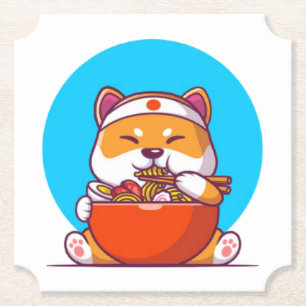 Posavasos De Papel Dibujo animado de Shiba Inu lindo comiendo fideos