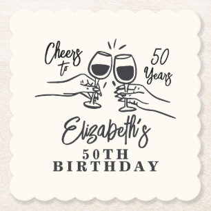 Posavasos De Papel Dibujo caprichoso a mano, felices 50 años de cumpl