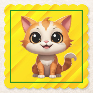 Posavasos De Papel Dibujo de personaje de gato naranja lindo estilo c