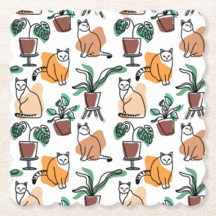 Posavasos De Papel Dibujo en línea de gatos y flores