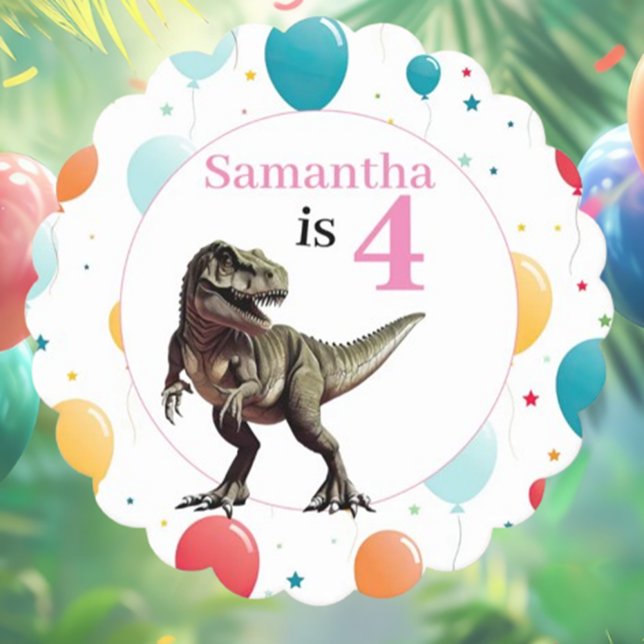 Posavasos De Papel Dinosaur T Rex Birday Pink (Dino-Mite Birthday Party! Rawr-some times ahead!)