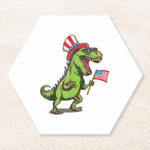 Posavasos De Papel Dinosaurio 4 de julio Funny Amerisaurus T-Rex rega