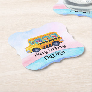Posavasos De Papel Dinosaurio divertido de vuelta a la escuela Bus Ra