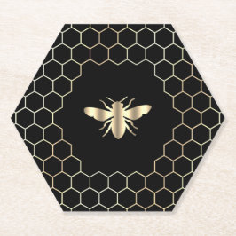 Posavasos De Papel diseño de abejas hexagonales en negro