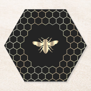 Posavasos De Papel diseño de abejas hexagonales en negro