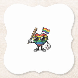 Posavasos De Papel Diseño de camiseta de béisbol Vintage Rainbow Hear