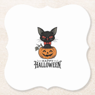 Posavasos De Papel Diseño de camiseta de calabaza de gato negro de Ha