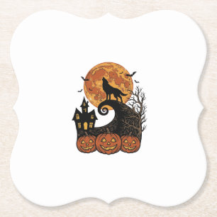 Posavasos De Papel Diseño de camiseta de calabaza de luna de lobo de