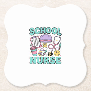 Posavasos De Papel Diseño de camiseta de enfermera escolar vintage de