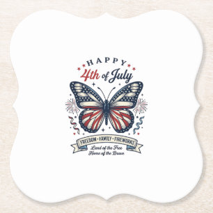 Posavasos De Papel Diseño de camiseta feliz 4 de julio Mariposa Patri