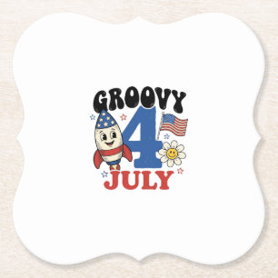 Posavasos De Papel Diseño de camiseta patriótica cohete Groovy 4 de j
