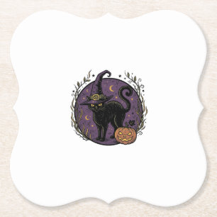 Posavasos De Papel Diseño de camiseta vectorial de Halloween de gato 
