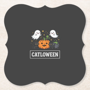 Posavasos De Papel Diseño de Catloween Gato Fantasma Lindo Halloween_