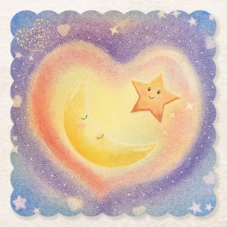 Posavasos De Papel Diseño de cielo soñador con luna en tonos pastel s