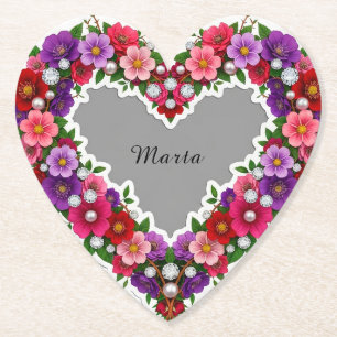 Posavasos De Papel Diseño de corazón floral elegante