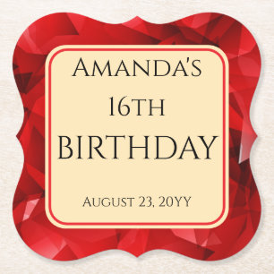 Posavasos De Papel Diseño de cristal abstracto rojo Cumpleaños Texto