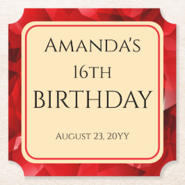 Posavasos De Papel Diseño de cristal abstracto rojo Cumpleaños Texto