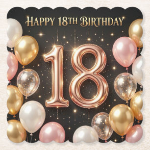 Posavasos De Papel Diseño de cumpleaños 18 feliz con globo metálico g