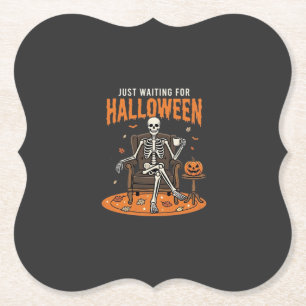Posavasos De Papel Diseño de esqueleto solo esperando Halloween_1
