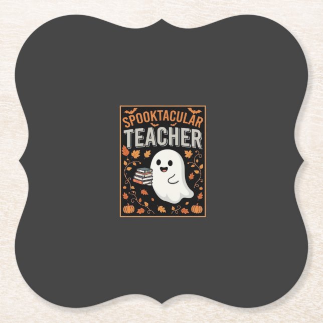 Posavasos De Papel Diseño de fantasma de Halloween para profesores Sp (Anverso)