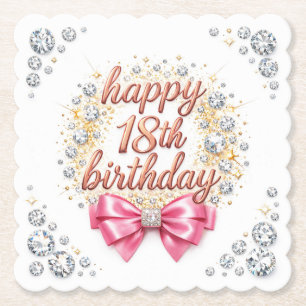 Posavasos De Papel Diseño de Feliz Cumpleaños 18 con Diamante Rosa Gl