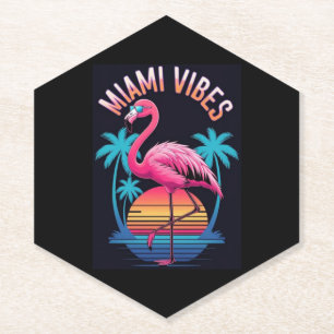 Posavasos De Papel Diseño de flamenco de verano de Miami Vibes-63454