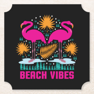 Posavasos De Papel Diseño de Flamencos Rosas Beach Vibes
