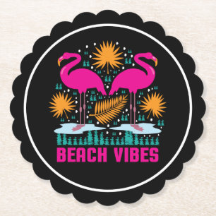 Posavasos De Papel Diseño de Flamencos Rosas Beach Vibes