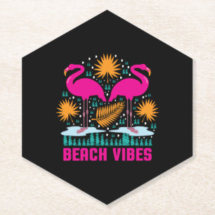 Posavasos De Papel Diseño de Flamencos Rosas Beach Vibes
