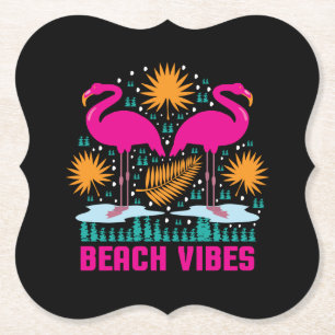 Posavasos De Papel Diseño de Flamencos Rosas Beach Vibes