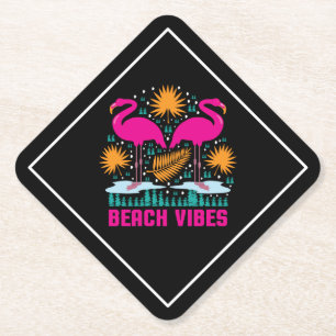 Posavasos De Papel Diseño de Flamencos Rosas Beach Vibes