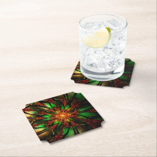 Posavasos De Papel Diseño de flores fractales abstractas