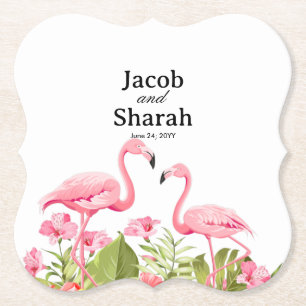 Posavasos De Papel Diseño de Flores Tropicales y Flamencos