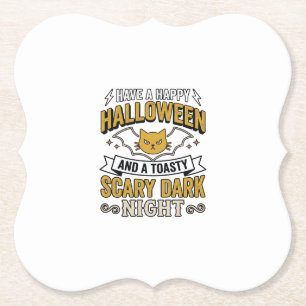 Posavasos De Papel Diseño de gato de Halloween vintage noche oscura a