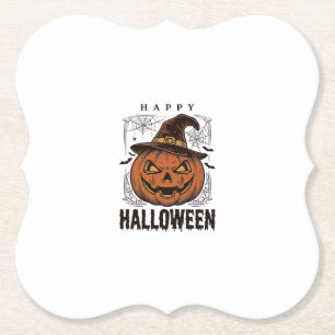 Posavasos De Papel Diseño de grabado de calabaza feliz Halloween vint