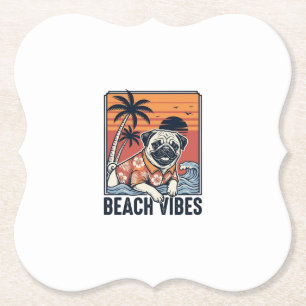 Posavasos De Papel Diseño de grabado vintage de pug con vibraciones d